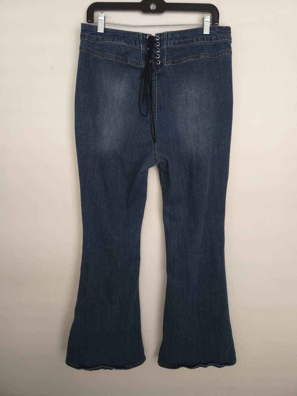 S.O.N.G. Lace-Up Back Dark Blue Stretch Flare Jeans